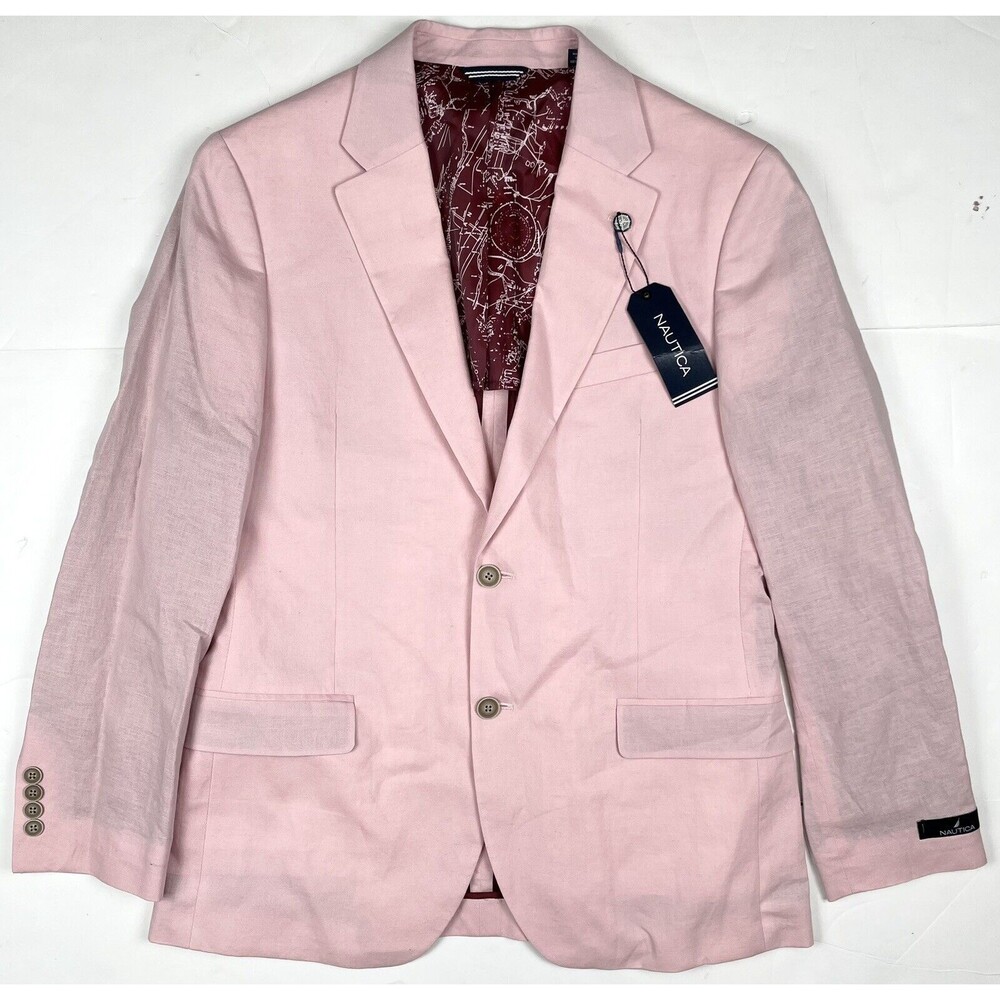 Nautica Modern Fit New Linen Blend Sport Coat Jacket Mens Blazer Pink 40S - Picture 2 of 7